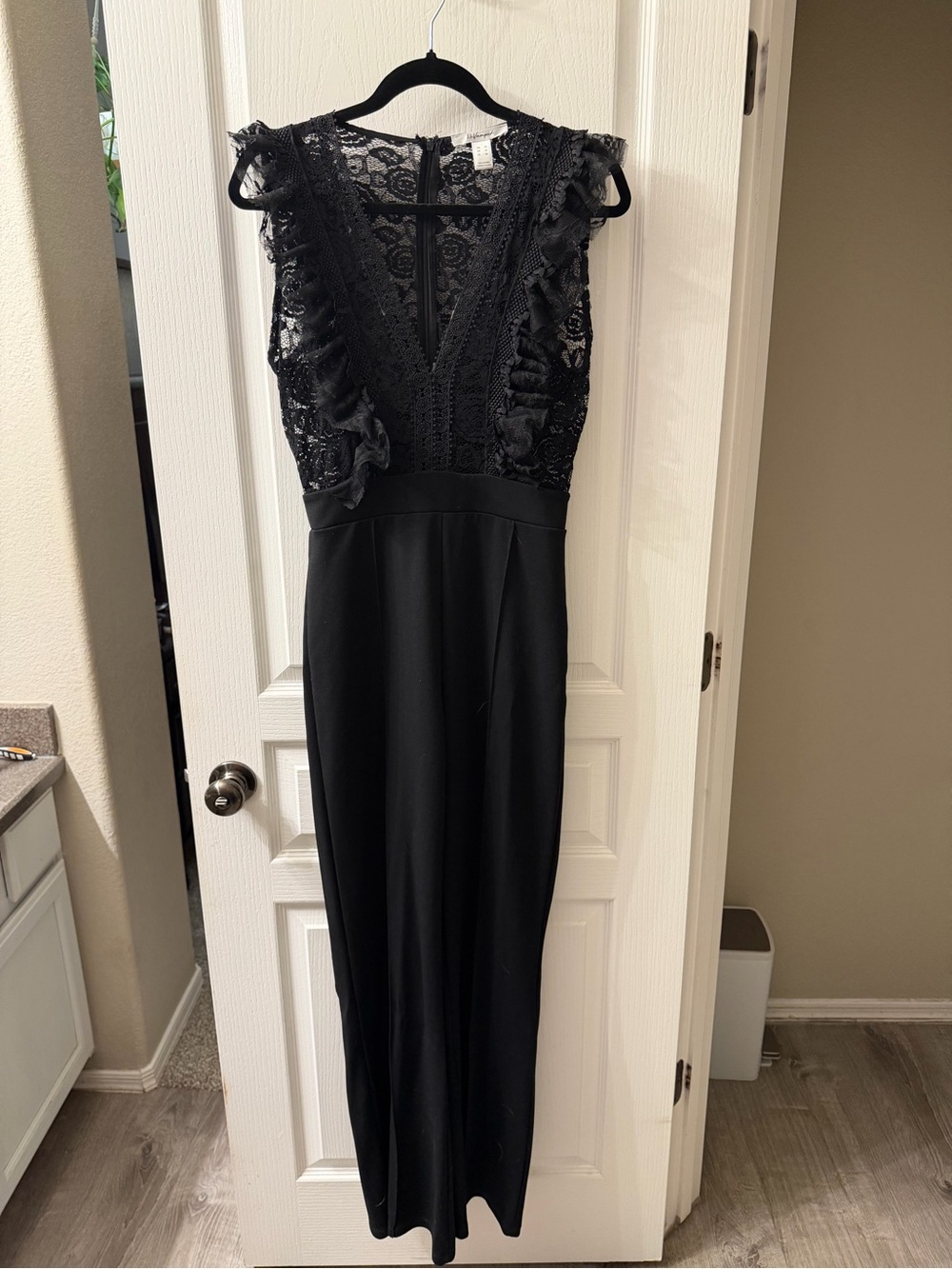 Revamped Black Lace Midi Jumpsuit with Ruffle Accents - Picture 2 of 4